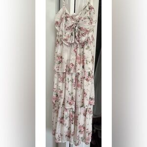 By the River Floral Pink and White Tiered Dress